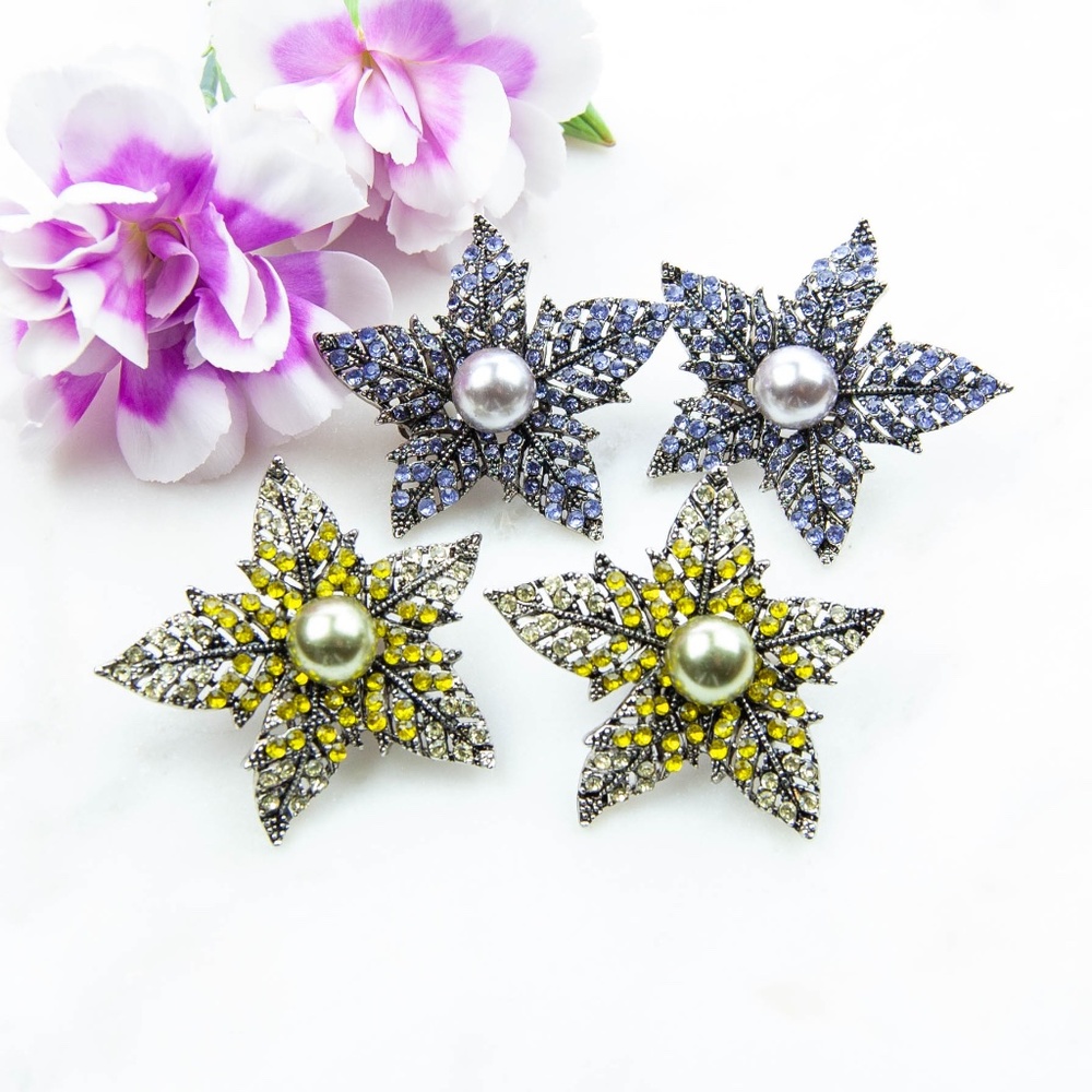 Crystal & Faux Pearl Maple Leaf Earrings